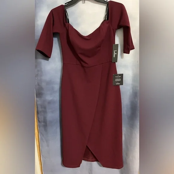 Lulus exclusive plum purple flames of desire midi off shoulder dress size M NWT - Picture 4 of 10